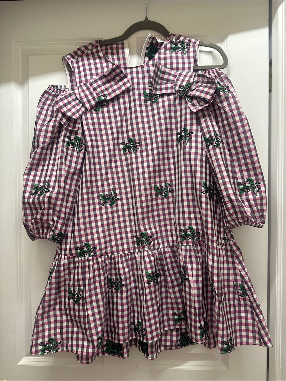 Red Valentino purple/gray Gingham cut our Dress with Embroidery and bows - sz 36